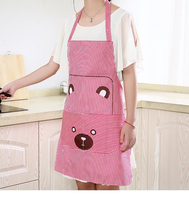 Grembiule da casa all'americana con bretelle e strisce, grembiule da cucina con stampa di cartone animato di orso, grembiule senza maniche