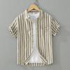 Color-matching Striped Linen Short-sleeved Men's Shirt Summer Fashion Casual Square Collar Loose Cotton and Linen Blouse