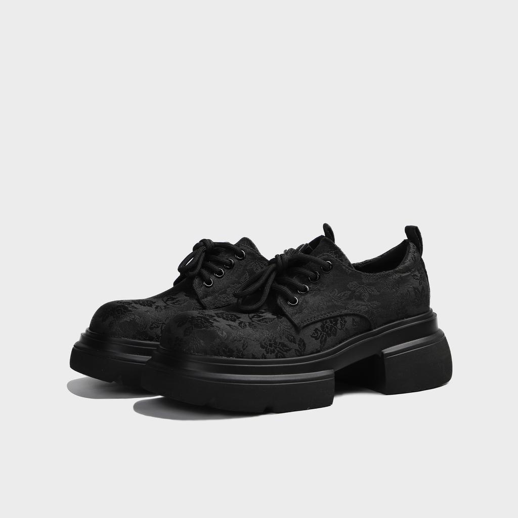 Guofeng Single Shoes 2025 Spring Women's Loafers Platform Thick-soled Thick-soled High-heeled Small Leather Shoes Guochao Fashion Embroidered Prin