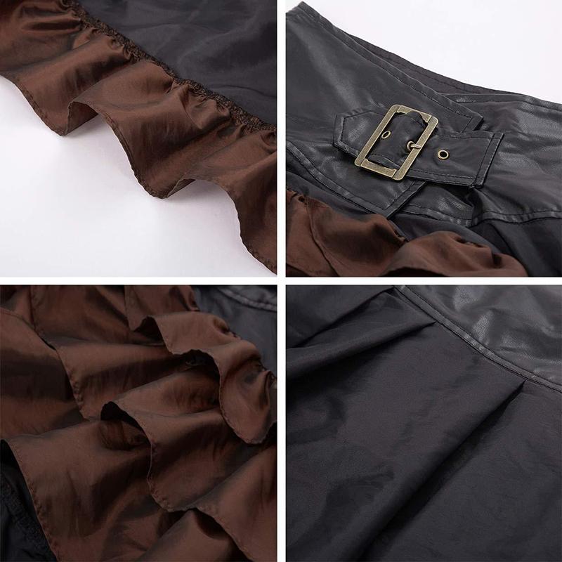 Cosplay Vintage Steampunk Dress Victorian Medieval Ruffled Satin Lotus Trim Gothic Skirts Women Corset Skirt Costumes