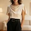 Women Tops Irregular Short Sleeve Regular Fit Shirt Pure Color Loose Fit