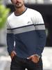 Men's Long Sleeve T-shirt, Color Block Design, Mountain Print, Casual Essential