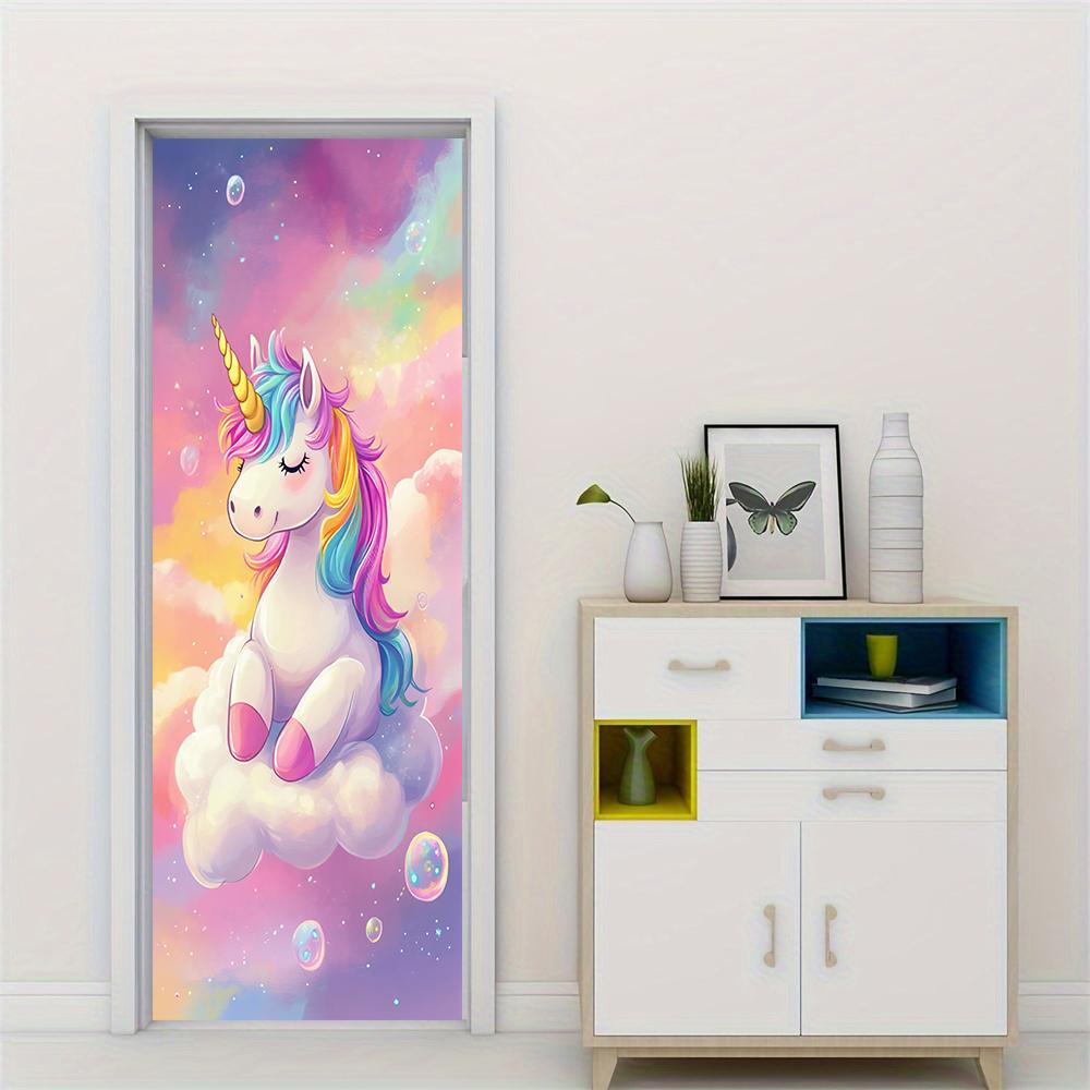 1pcs Rainbow Unicorn Cartoon Door Stickers, Children's Room Bedroom Decoration Stickers, Cute Animal Wall Stickers, Self Adhesiv