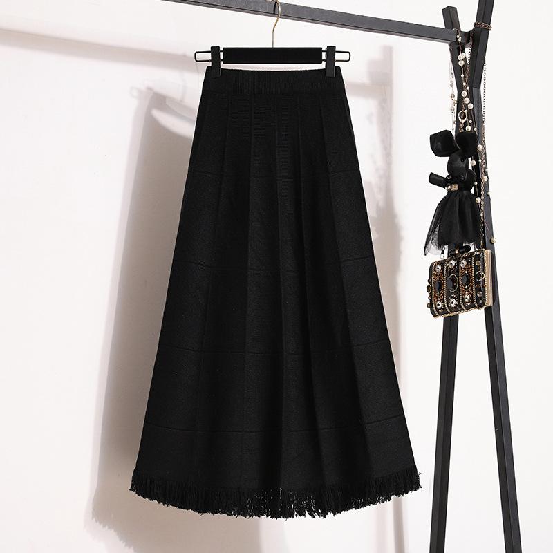 Large Size Women's Fat Mm New Winter Style Slim and Age-reducing Tassel-edged Simple A-line Skirt Loose Skirt for Women