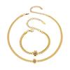 Stylish European & American Double Layer Zirconia Flower Necklace & Stainless Steel Bracelet Jewelry Set for Women