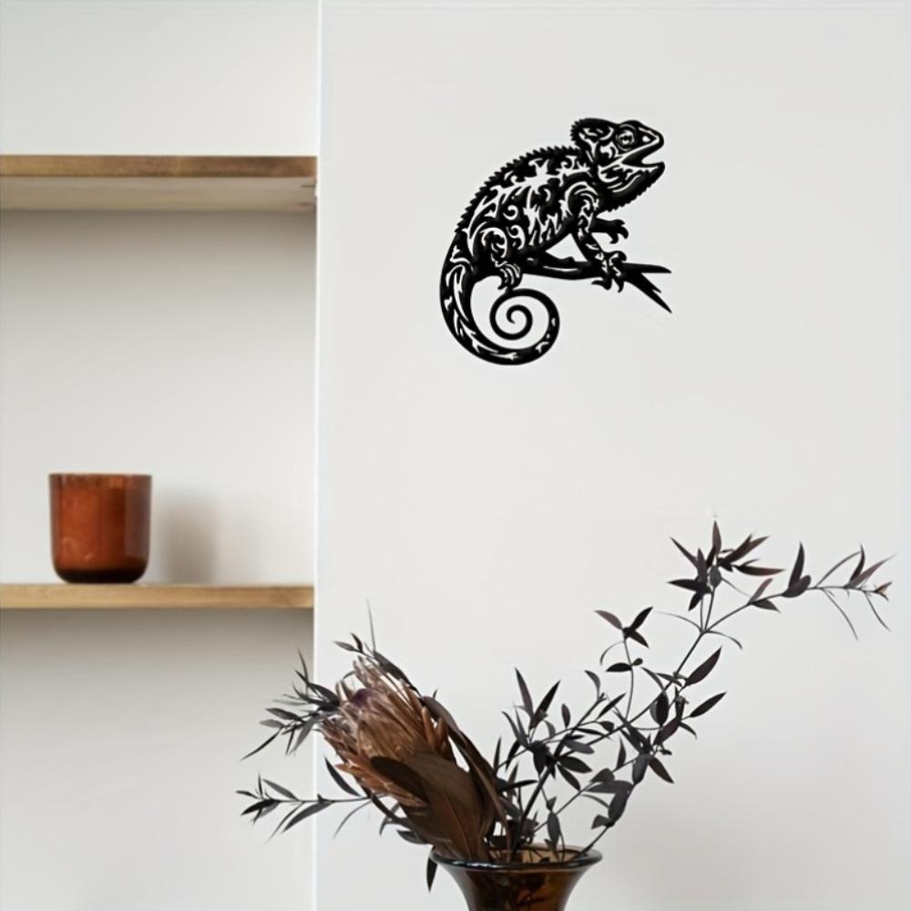 Metal Wall Art Black Chameleon Reptile Decor, Indoor Outdoor Patio Gift for Christmas Thanksgiving Birthday, Nature Home Ornament