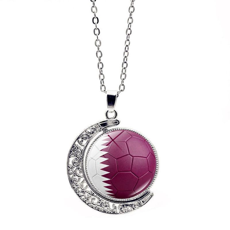 FIFA World Cup Flag Football Necklace Women's Versatile Creative Rotating Moon Pendant Sweater Chain
