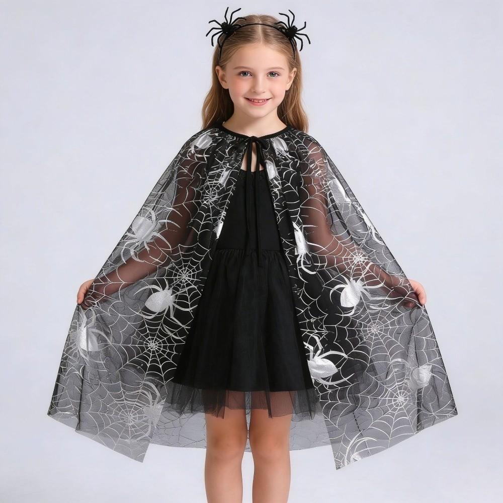 Bat Kids Mesh Cloak Spider Web Cosplay Bridal Costume Retro Halloween Tulle Cape Children