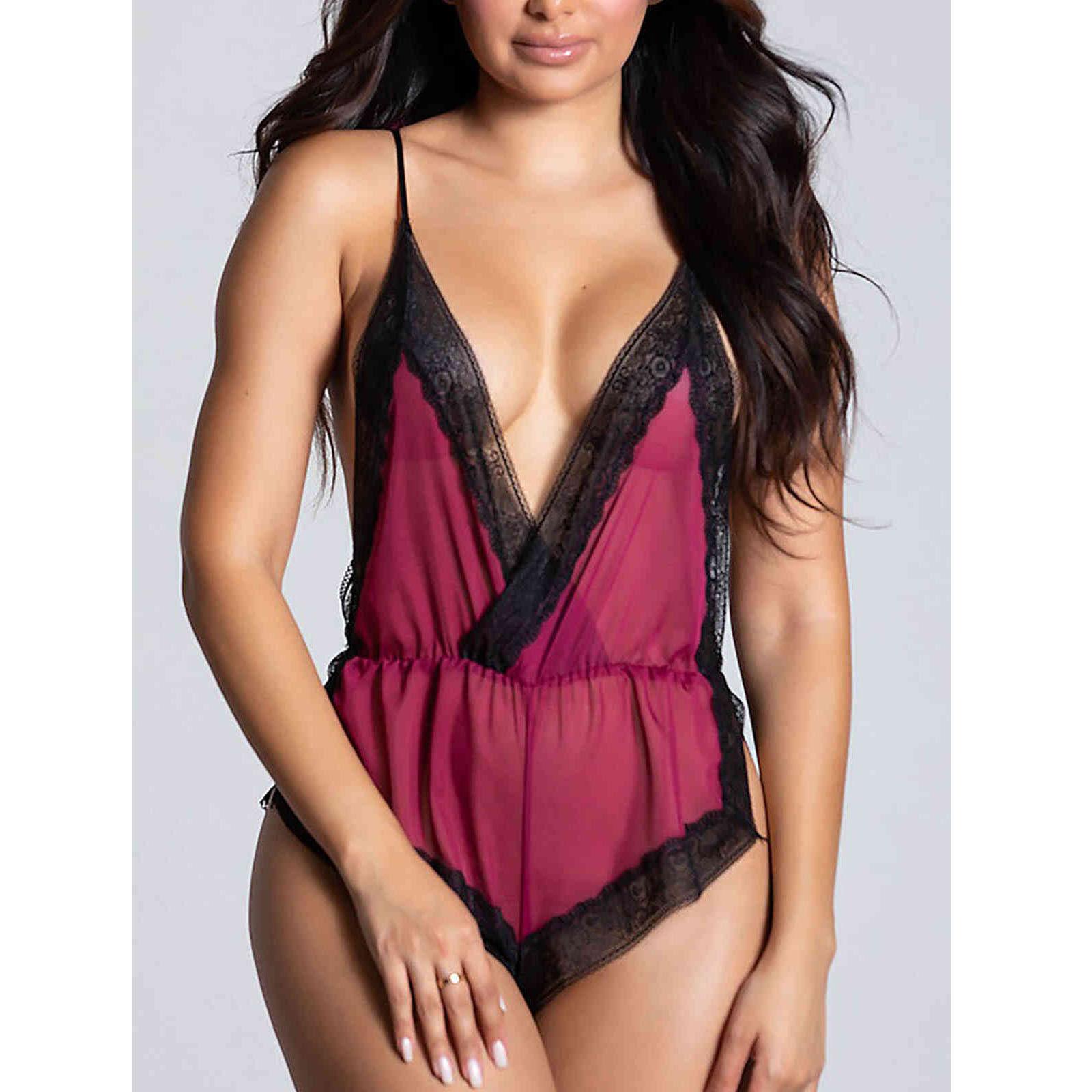 

Merry See Женская бордовая красная сексуальная кружевная ночная рубашка для тела - MS2516