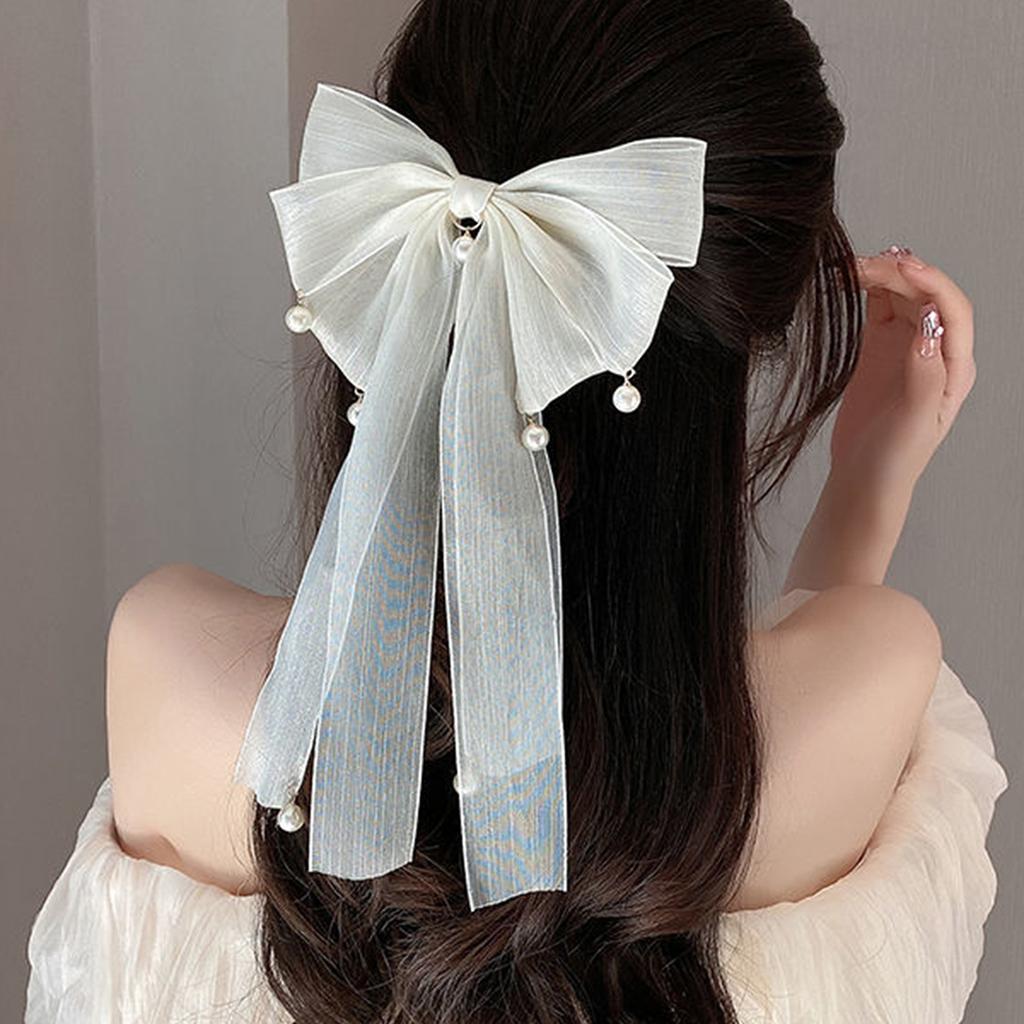 Lystrfac  New Black White Yarn Bow Hair Clip for Women Girls Spring Clip Back Head Hairpin Fashion Hair Accessories