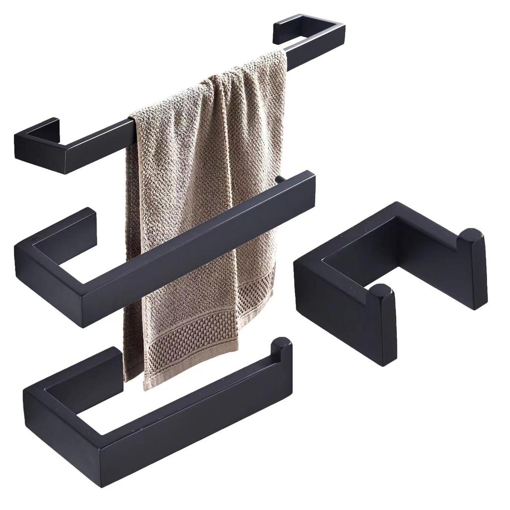 Stainless Steel Black Towel Rack Set - Bathroom Towel Bar & Shelf Accessories