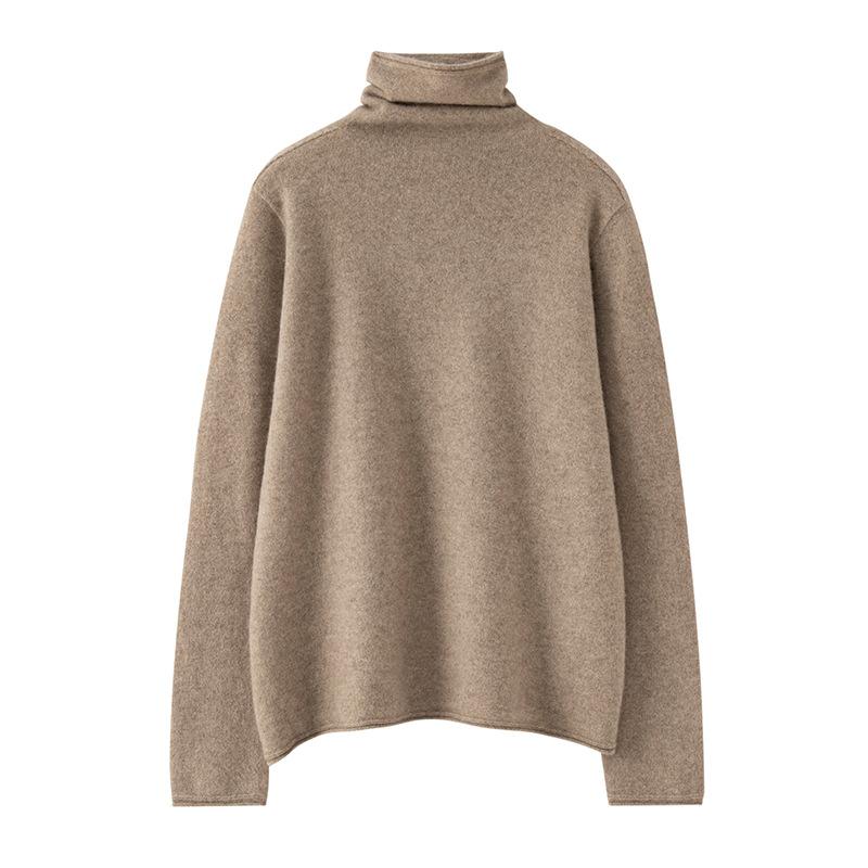 Stacked Collar Curled Cashmere Sweater for Women In Autumn and Winter 100 Pure Cashmere Comfortable Fit Pullover Sweater Seamless Integrated Sweater