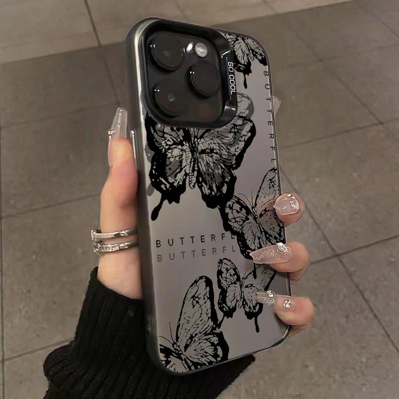 Retro Black Butterfly Case for iPhone 15 Pro Max 16 14 13 12 11 XS X XR SE   7 8 Plus 15 Electroplated Matte Hard Cover