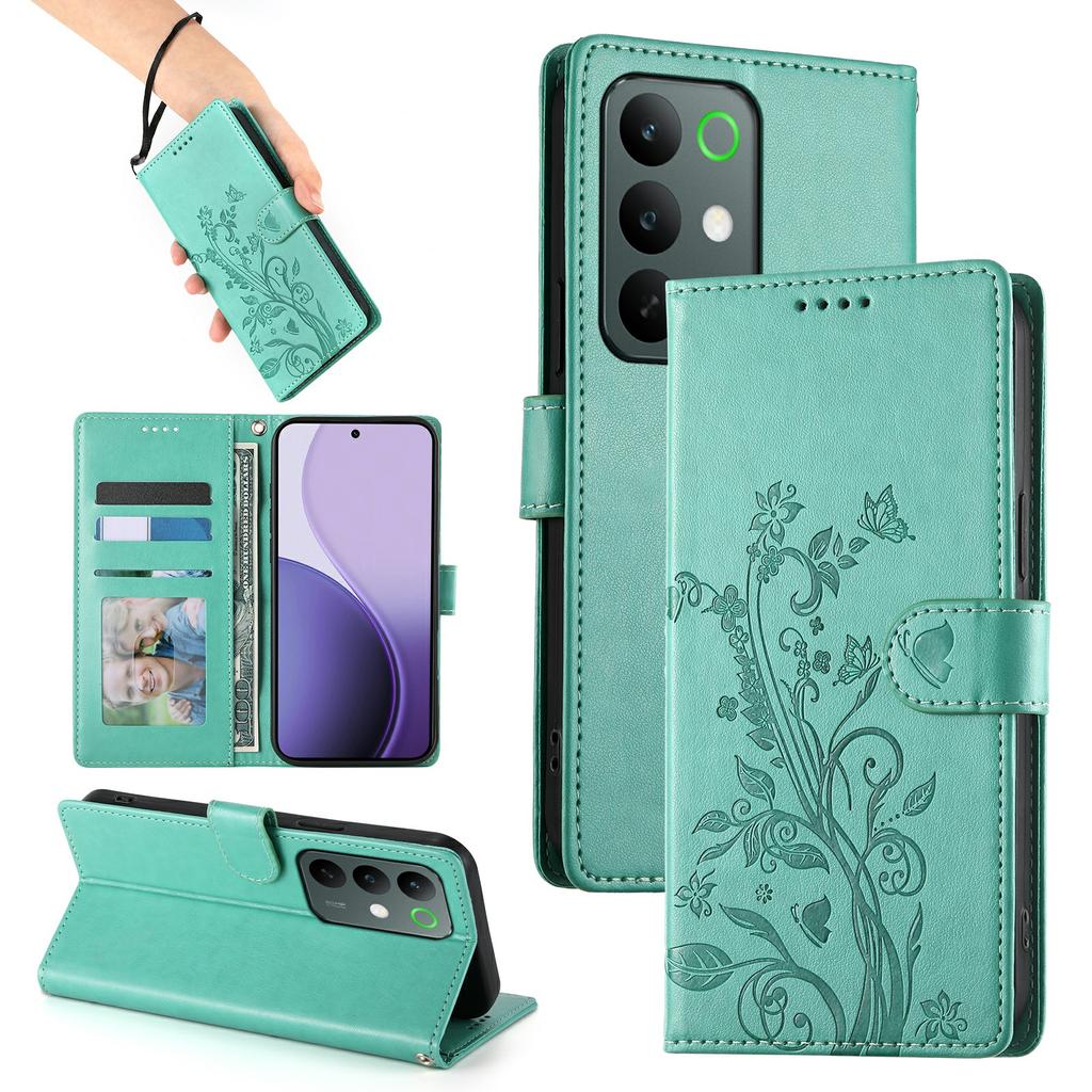 For Realme C85 Pro 4G Wallet Case Butterfly Floral Imprint PU Leather Phone Cover with Wrist Strap
