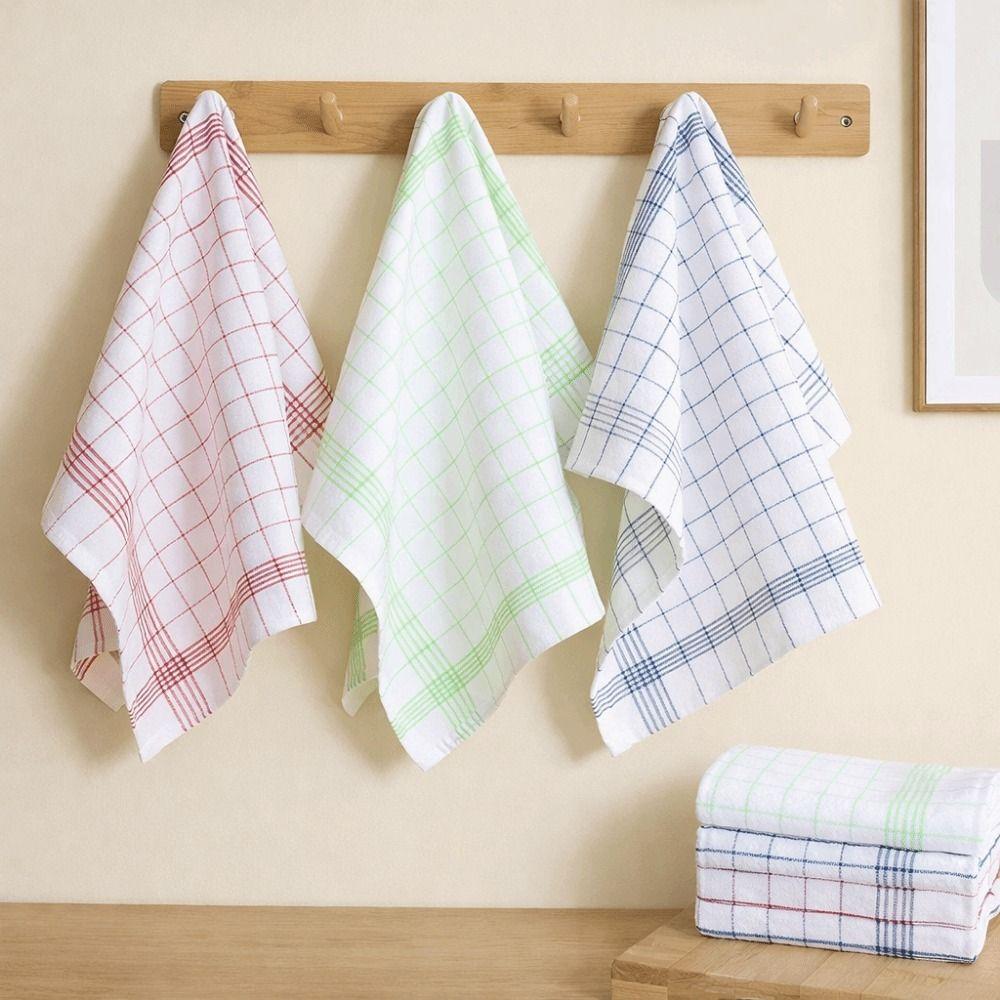 5PCS Quick Drying Kitchen Tea Towels Absorbent Stripes Rags Checkered Kitchen Towels For Kitchen