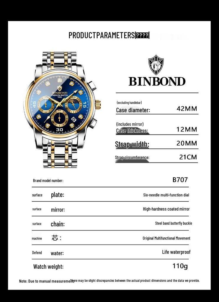 Binbang Multifunctional Quartz Men's Business Watch