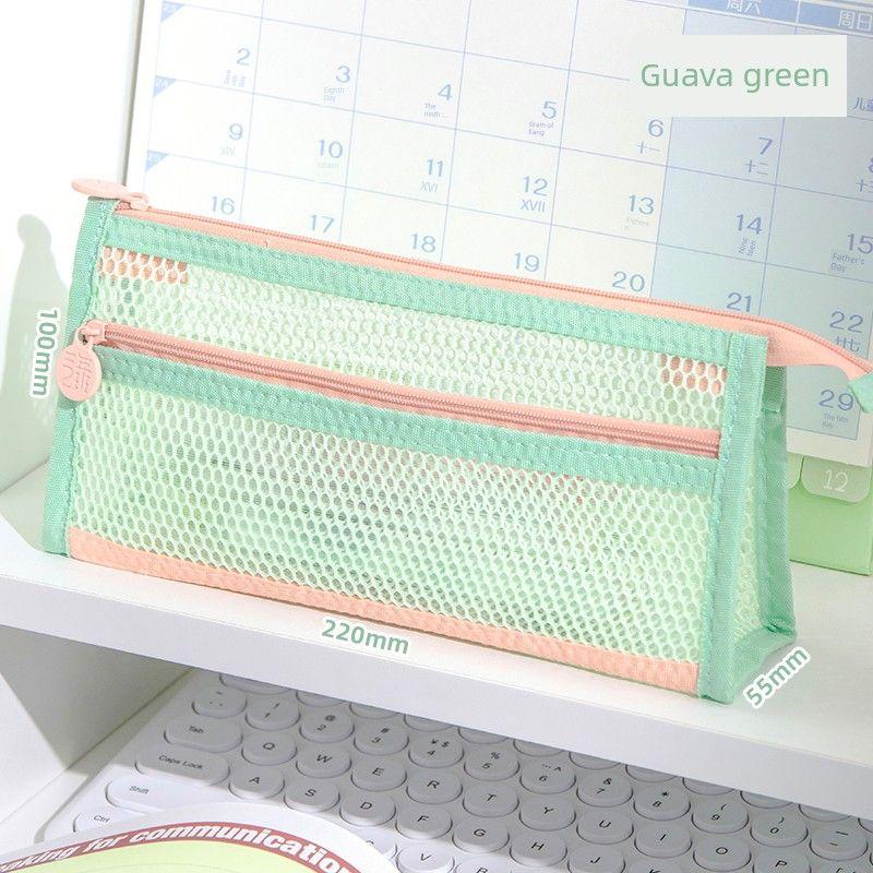 

Grade Three Class Two Dopamine Triangle Pencil Case Good-looking Ins Student Only Large Capacity Girls Exam Stationery Case Guava green