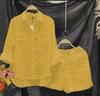 2023 Summer Women's Cotton Linen Long Sleeve Cardigan Two-Piece Set