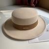 Hat Women's Autumn and Winter Flat Top Hat Wool Felt Hat British Retro French Elegant Fashion Versatile Warm Hat