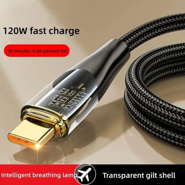 120W 6A kabel USB typu C, datový kabel pro rychlé nabíjení pro Xiaomi 14 Samsung Huawei Type-c nabíjecí kabel
