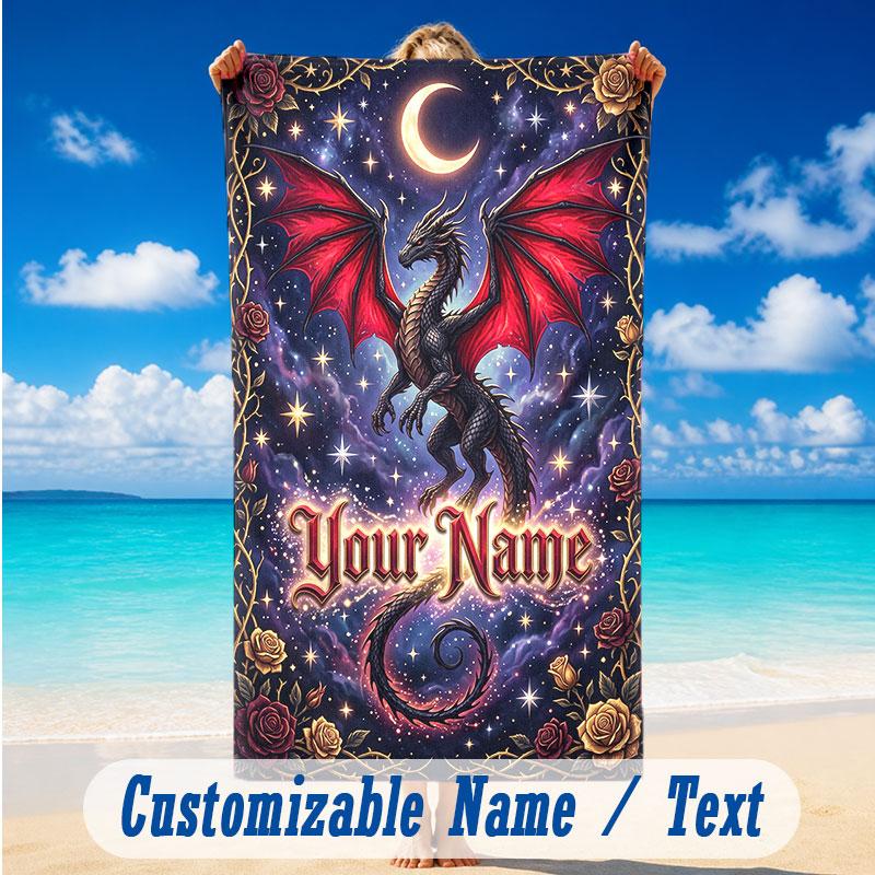 Dragon Phoenix Theme Beach Towel Personalized Custom Name & Text Soft Quick Dry Beach Towel for Swimming Travel