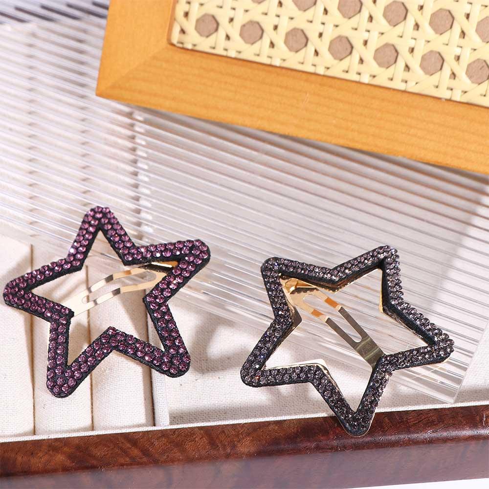 Metal Star Side Clip Geometric Hollow Hair Clip Personality Rhinestone Star BB Clip\  Girls