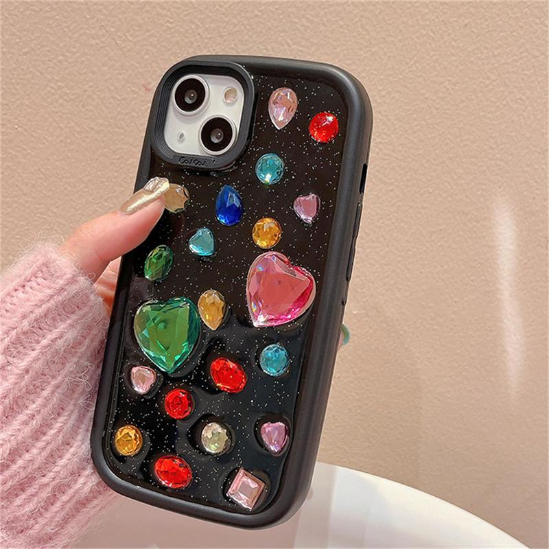 Coreeană Cute Love Heart Diamond Epoxy Glitter Husă pentru telefon pentru Iphone 14 13 12 11 Pro Max Y2k Gemstone Copertă moale rezistentă la șocuri
