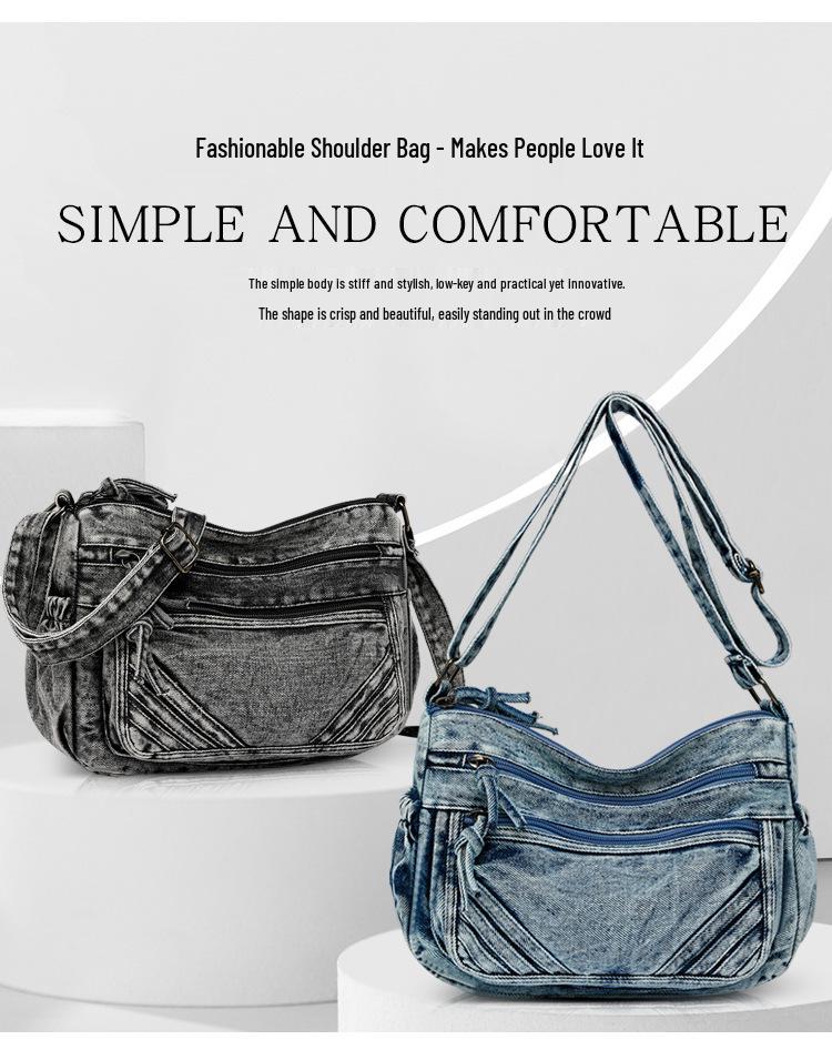 Women's Retro Washed Denim Multi-Pocket Crossbody and Backpack - Casual Niche Design