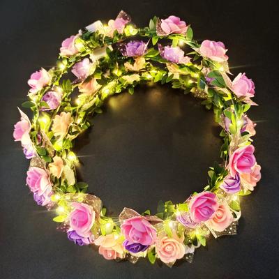 Wedding Party Crown Glowing Flower Headband LED Light Wreath Garland Decoration Women Girl Birthday Favor Luminous Hairband
