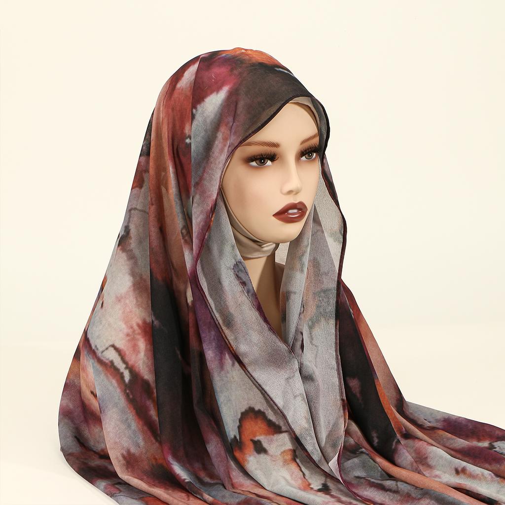 Neuankömmling Chiffon Sofort-Hijab Mit Eingebauten Magneten Bedruckt Einfach Zu Tragen Schal Wickeltuch Mit Unterkappe Für Muslimische Frauen