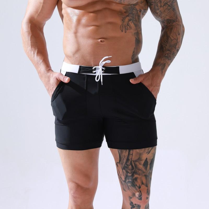 

Double-layer Large Size Men s Quick-drying Pocket Swimming Trunks Pure Color High-elastic Straight Angle 4XL чёрный
