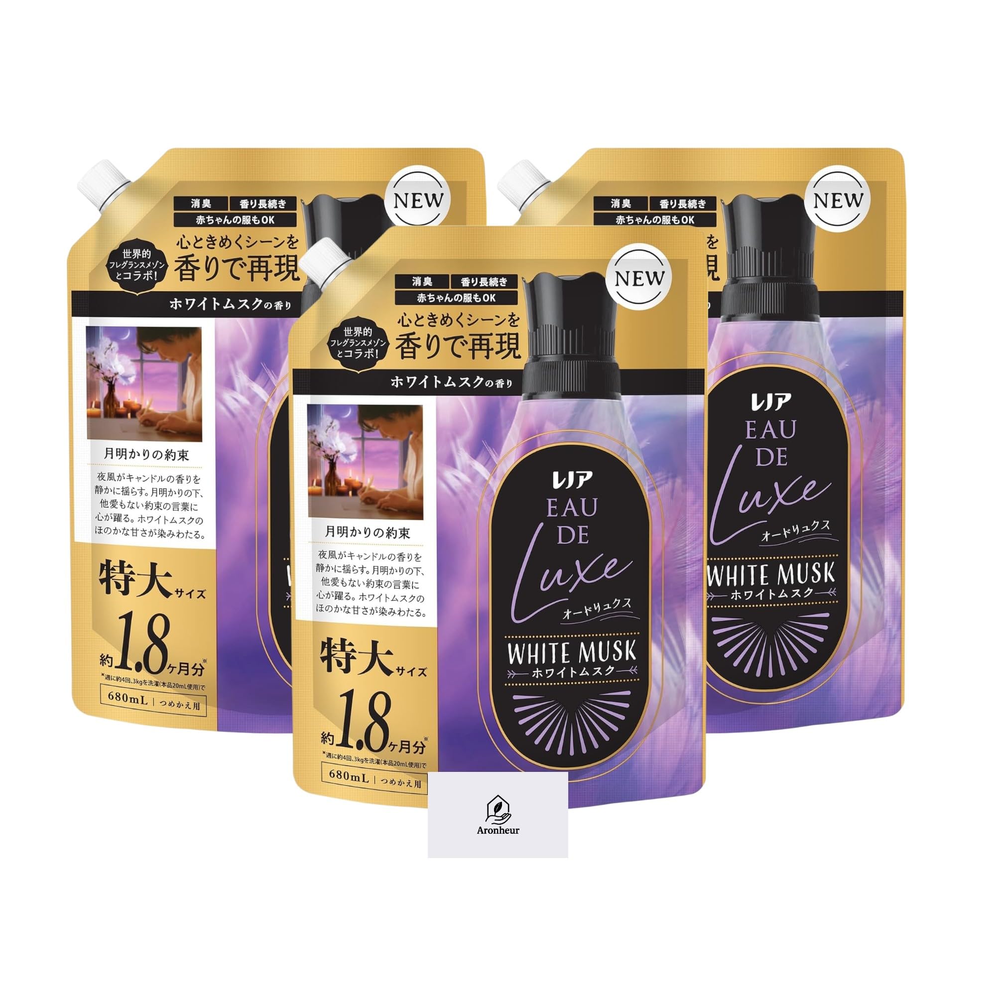 

Lenor Eau de Luxe White Musk Змінні блоки, Дуже великий розмір, 680 мл, Набір з 3 штук, Кондиціонер для білизни, Дезодоруючий, Довготривалий аромат