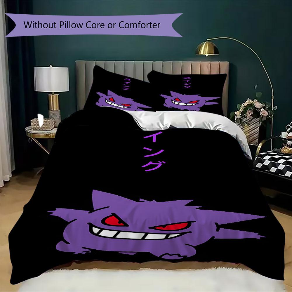 Anime Gengar Printed Bedding Set 3 Piece Soft Microfiber Duvet Cover Set Teens Game Room Decor No Sheet No Filling