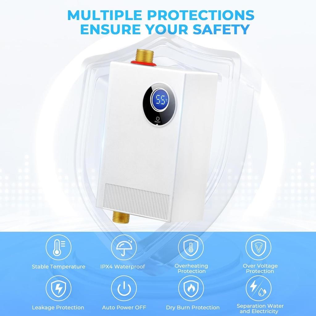 Tankless Water Heater Electric 110V, 3000W Under Sink Instant On Demand Hot Water Heater, Portable Mini Water Heaters with Digital Display for Kitchen