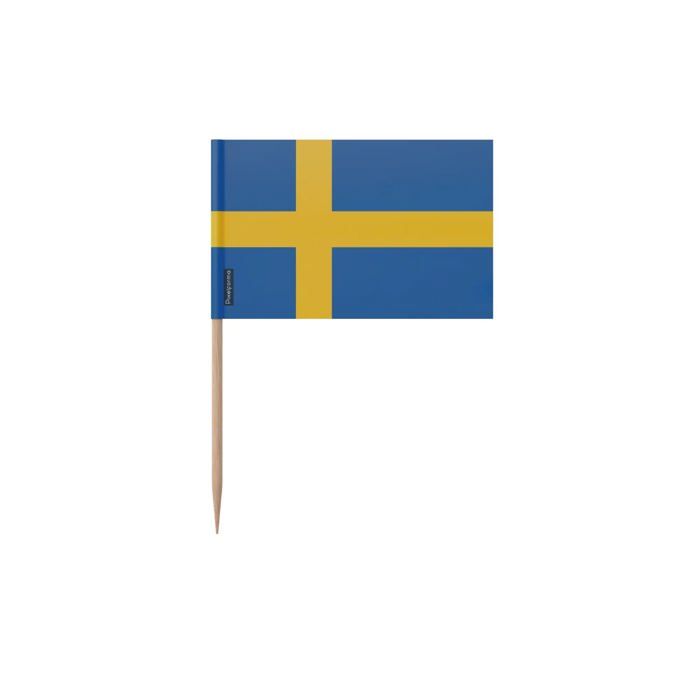 Cure-dents Drapeau de la Suède - 10 cm - 100 pièces - Plastique adhésif - Bâton en bambou - Pixelforma