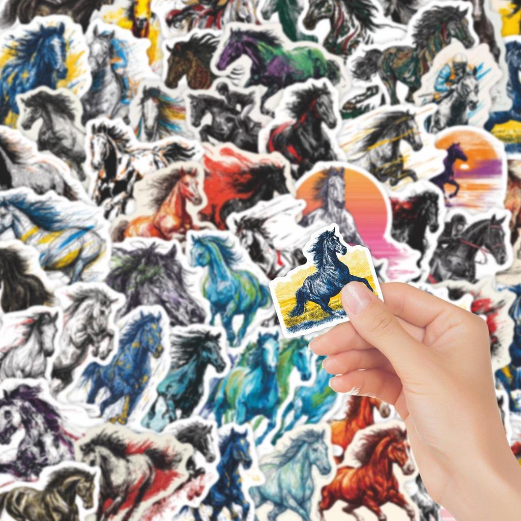 56-Piece Year of the Horse Realistic Sticker Set for Notebooks, Luggage & DIY Decoration - Waterproof, PVC, Self-Adhesive