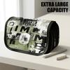 1pc Flip-Top Pencil Case, Abstract Collage Green Large Capacity Thickened Oxford Pencil Bag Double-Layer Zipper Pencil Pouch, Aesthetic Back To School