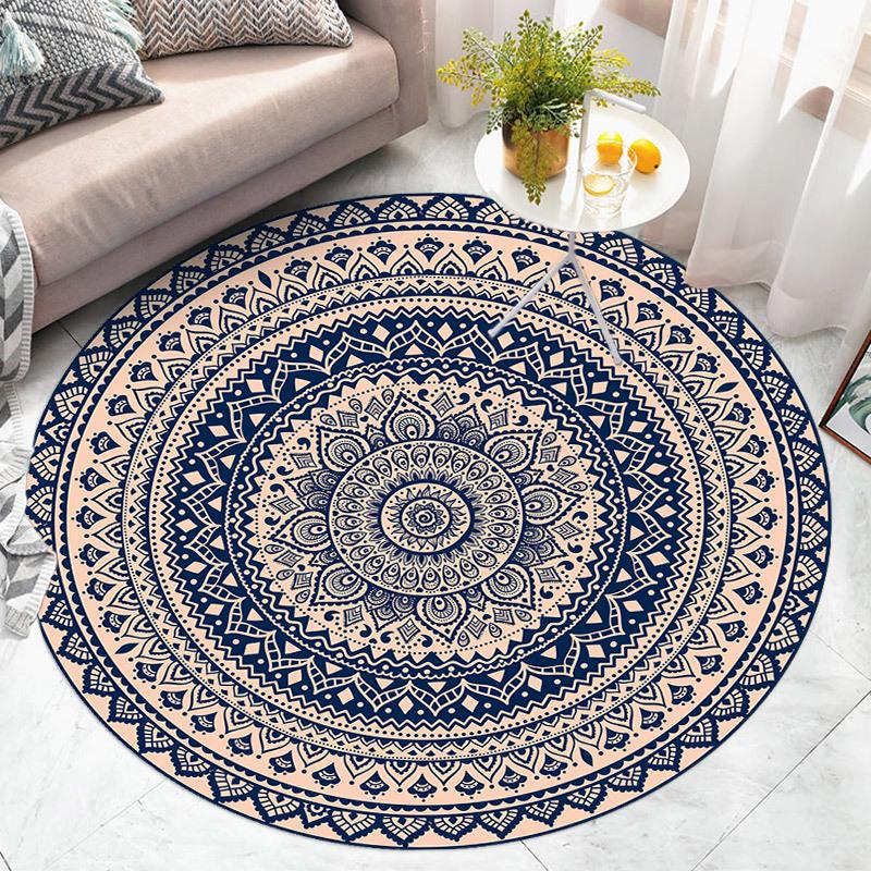 Ethnic Style Circular Living Room Carpet Nordic Bedroom Bedside Carpet Dirt Resistant Computer Chair Floor Mat
