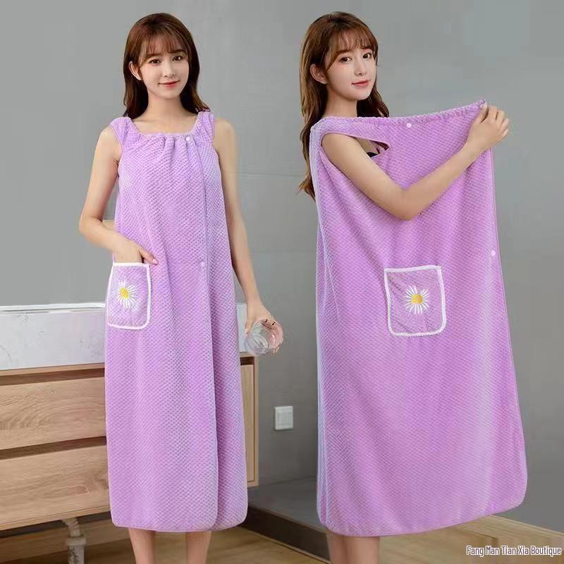 Plus Size Women's Wearable Towel Robe - Strappy, Absorbent Bathrobe for Home Use