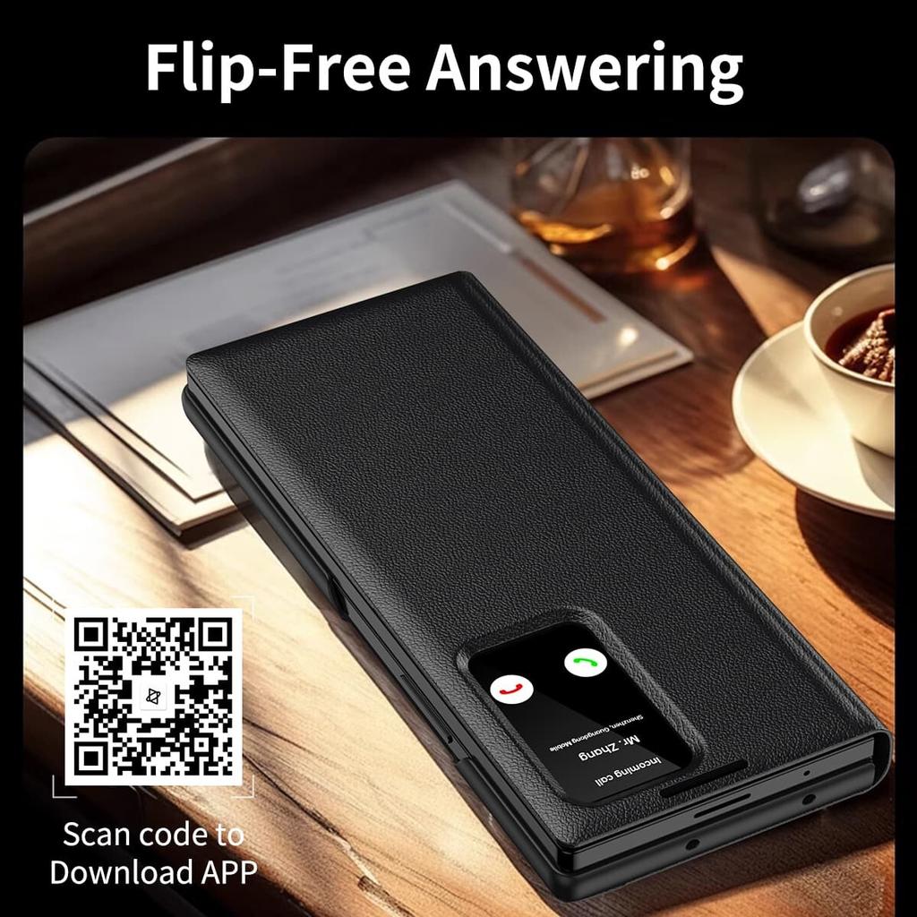 Flipové kožené pouzdro pro Samsung Galaxy Z Fold6/5/4/3 s chytrým displejem, LED zobrazením, okénky a držákem na karty/peněženkou, kryt na telefon