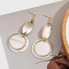 Women Geometric Long Oval Eardrop with Stylish Shell Ear Stud