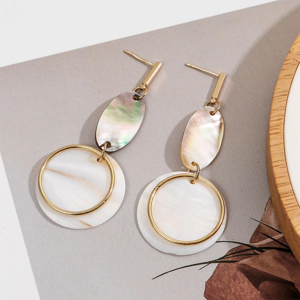 Women Geometric Long Oval Eardrop with Stylish Shell Ear Stud