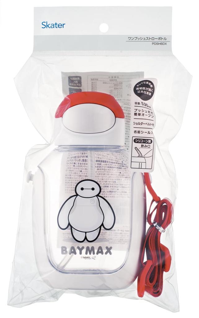 Skater Water Bottle with Disney Baymax 25 Kids' Straw, 530ml, One-Push Operation, (PDSH6DX)
