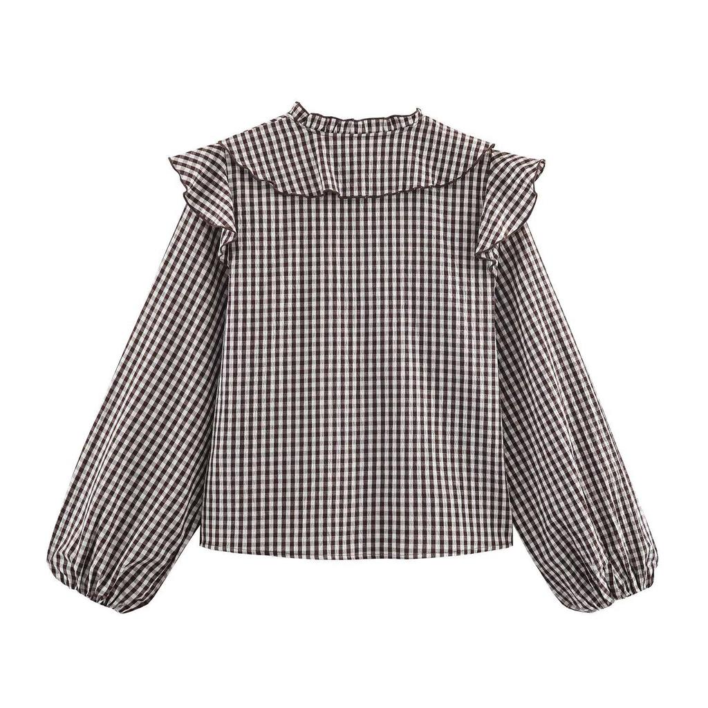 2025 Autumn European Style Women's Plaid Layered Long Sleeve Shirt