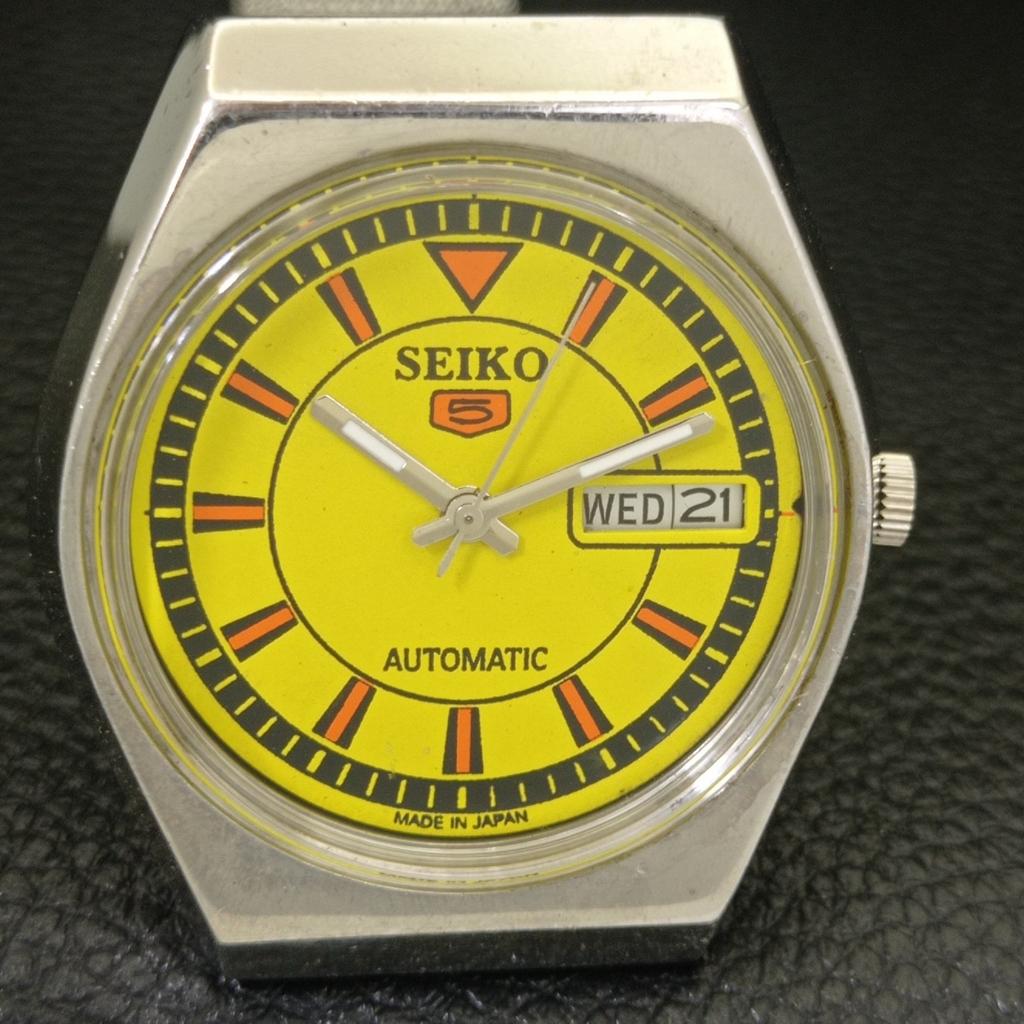 AUTOMATIC VINTAGE SEIKO 5 JAPAN 6309A MENS YELLOW COLOR DIAL WATCH A702725-1 R210-a702725