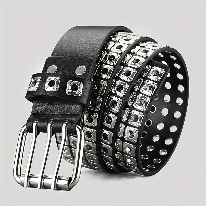 Retro Square Rivet Men'S Belt With Double Row Needle Buckle Women'S Belt Hip-Hop Rock Punk Y2k Style Jeans Men'S And Women'SBelt