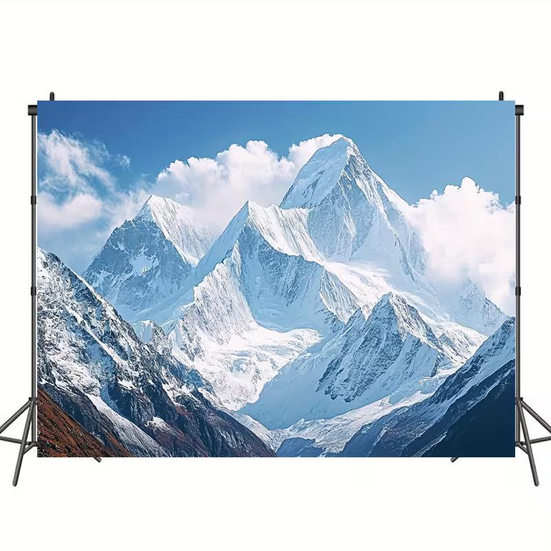 2D Winter Mountain Tapestry, Majestic Snow Covered Peak Background Cloth