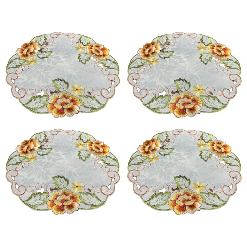 Набор из 4 белых вышитых кружевных подставок под тарелки, 30 см, круглые, термостойкие, полиэстеровые, для декора обеденных столов