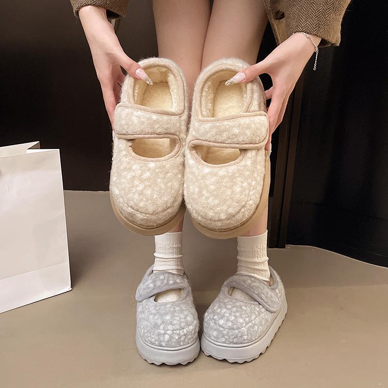 Fashion Casual Non-slip Winter Mary Jane Cotton Shoes Outdoor Wear Comfortable and Versatile Platform Fuzzy Shoes Women