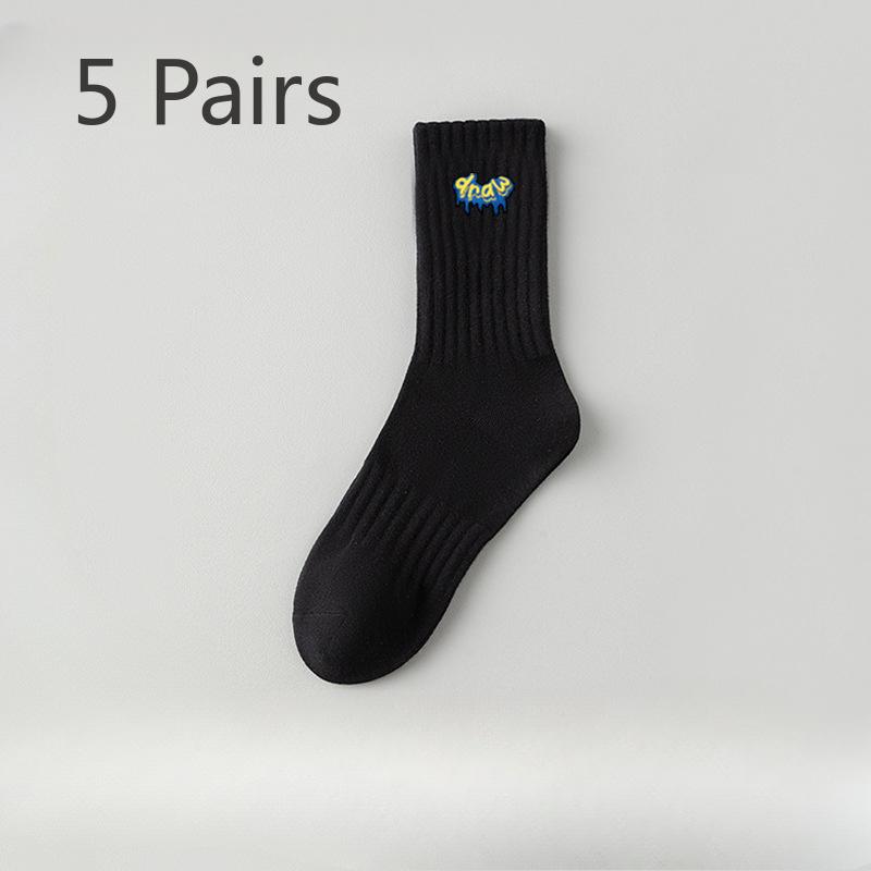 5 Pairs of Men's Summer Pure Cotton Sports Breathable Deodorant Pure Color Tube Socks